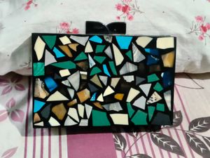 Wooden Mosaic Clutch Bag