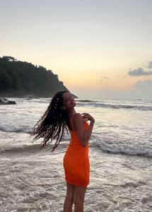 Vibrant Orange Lace Mini Dress