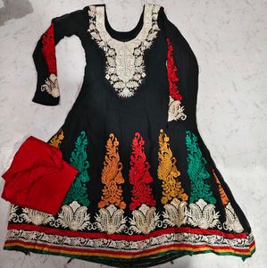 Black Embroidered Anarkali Suit