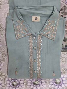 New Sage Bloom Embroidered Kurta Pant Set