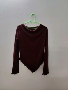 Maroon Ribbed Asymmetrical Top✨