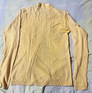 Yellow Ribbed Button-Down Top