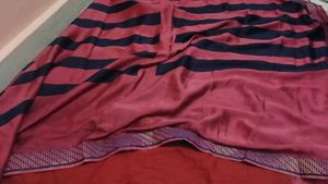 Stylish Maroon and Blue Striped Saree