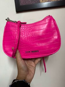 Hot Pink Croc Embossed Shoulder Bag