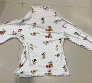 Cute Mickey Mouse print Long Sleeve White Top