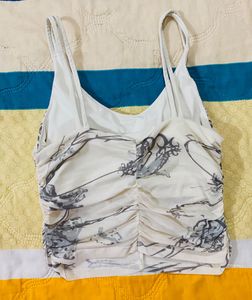 Sheer Floral Ruched Crop Top