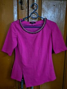 Chic Fuchsia Top with Embellished Neckline