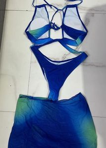 New Blue Ombre Swimsuit with Skirt