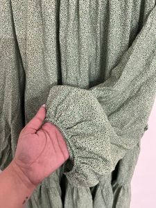 Light Green Tiered Puff Sleeve Dress