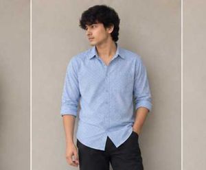Men's Light Blue Dotted Button-Up Shirt