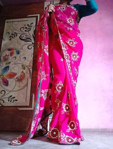 Beautiful heavy Embroidered Pink Saree &amp; blouse