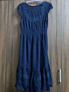 GHOST LONDON Navy Blue Cap Sleeve Midi Dress