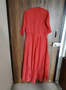 Coral Kurta with Gold Embroidery