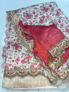 Elegant Floral Saree with Embellishments