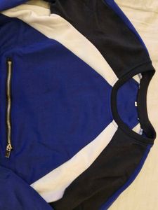Blue Colorblock Zip Sweatshirt