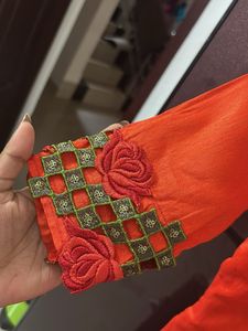 Orange Embroidered Kurta for Women