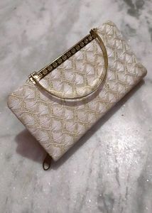 Elegant Clutch Handbag with Gold Handle