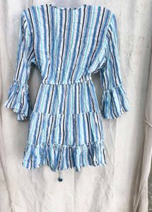 439. Blue Striped Ruffle Mini Dress