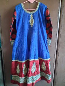 Elegant Blue &amp; Red Anarkali Suit