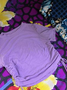 Cute Lilac Ribbed Ruched Crop Top