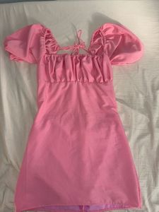 Custom made Pink Puff Sleeve Mini Dress
