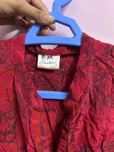 Vibrant Red Block Print Kurta