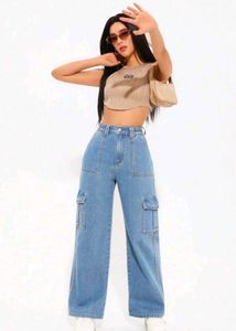 Cargo Wide Leg Denim Jeans | Waist 30-32 Fit | Hig