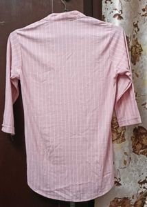 Chic Pink Striped Button-Down Tunic Top
