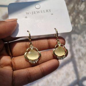 Golden Stone Long Korean Hugging Earrings