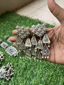 Boho Silver Oxidized Earrings Set