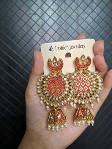 Red &amp; Gold Jhumka Earrings