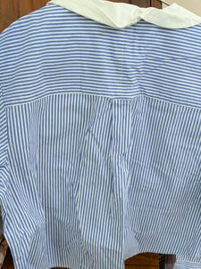 Blue and White Striped Collared Top