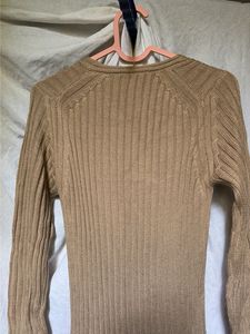 Camel Ribbed Knit Midi Dress