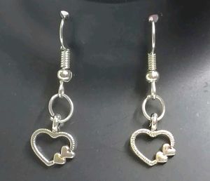Heart Silver Metal Charm Dangle Earrings