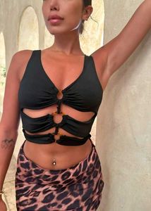 26V. Chic Ring Detail Halter Neck Crop Top