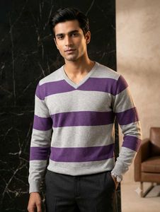 Men's Striped V-Neck Sweater