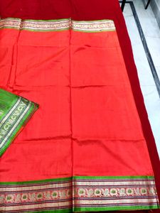 Zari Border Orange Silk Saree ✨