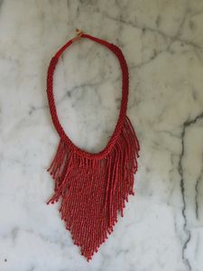 Boho Red Beaded Fringe Necklace