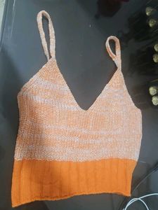 Orange & White Knit Crop Top