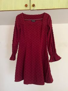 FabAlley Marooon Textured Mini Dress
