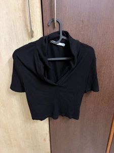 NA-KD Black EcoVero Ribbed Cropped Top