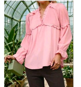 Pink Shein Ruffled V-Neck Top🌷