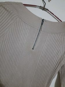 Sweater Or Ribbed Zipper Mini Dress
