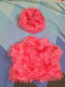 Cute Pink Furry Cape and Hat Set