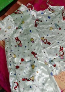 Cute Cartoon Print Satin Nightsuit