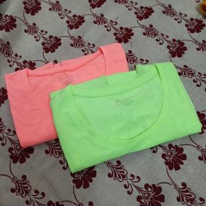 Combo of Neon Green &amp; Peach T-Shirts