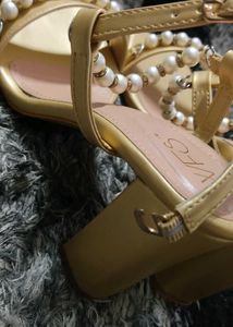 Gold Pearl Embellished Sandals