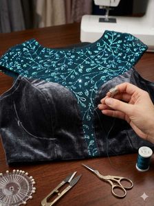 Sparkling Teal blouse Material