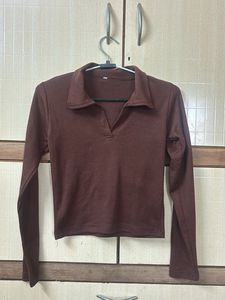 Brown Long Sleeve Crop Top