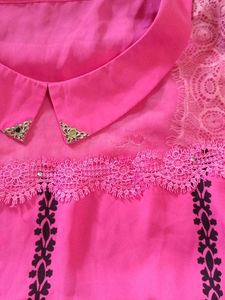 Pink Floral Lace Collar Top